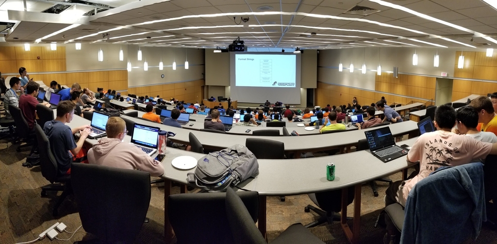 Image of students working on SIGPwny's first recruiting CTF in a classroom